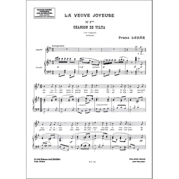 Chanson De Vilya : Pour Chant &amp; Piano